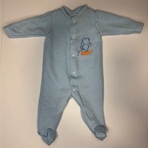 Vintage Blue Quilted Baby Footies Sleeper- Size 3-6 Month